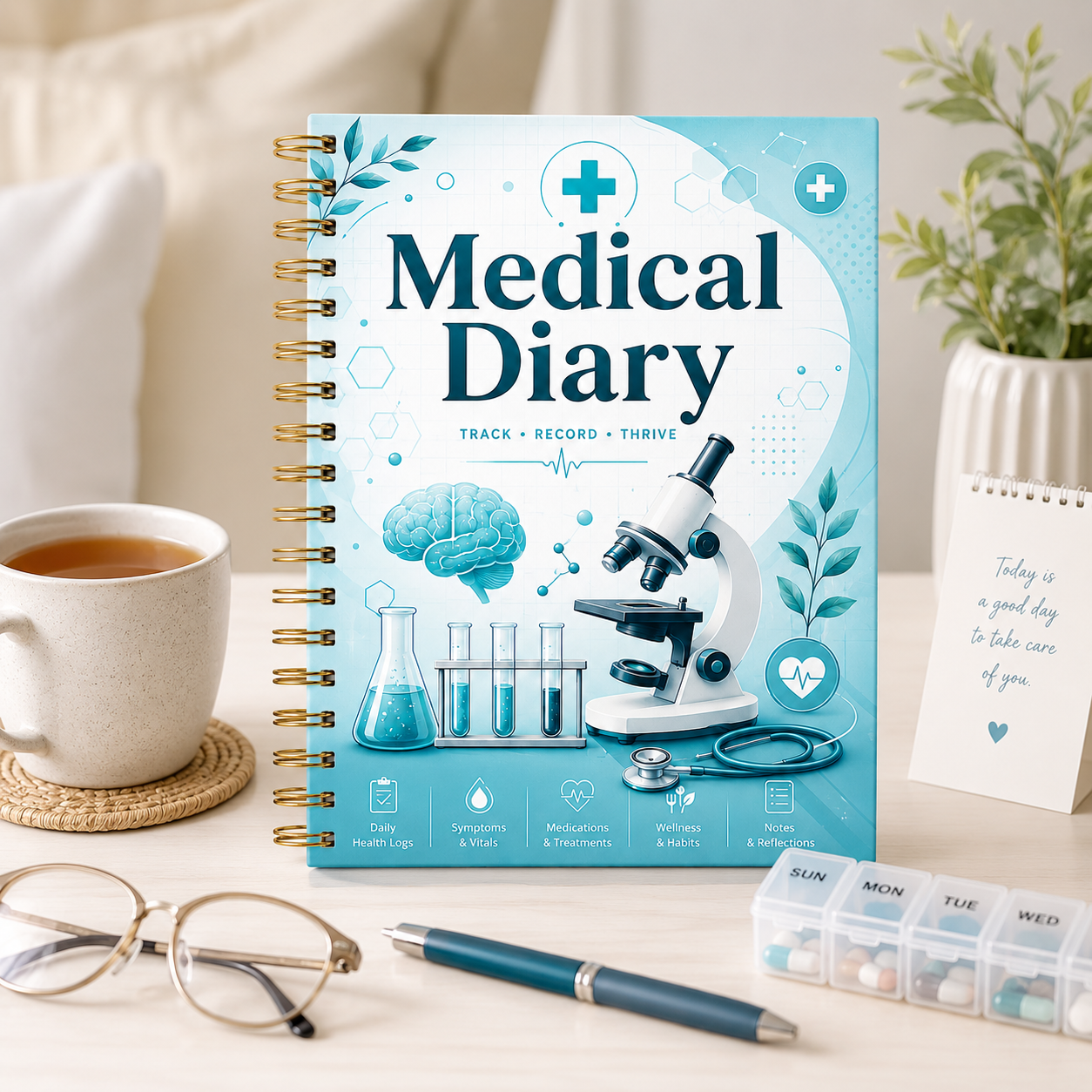 Health Wellness Journal - Medical Diary A5 Spiral Health Journal,